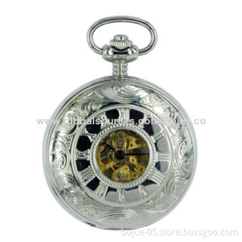 Silver Cover Skeleton Unique Automatic Mechanical Pendant Stainless Steel Buckle